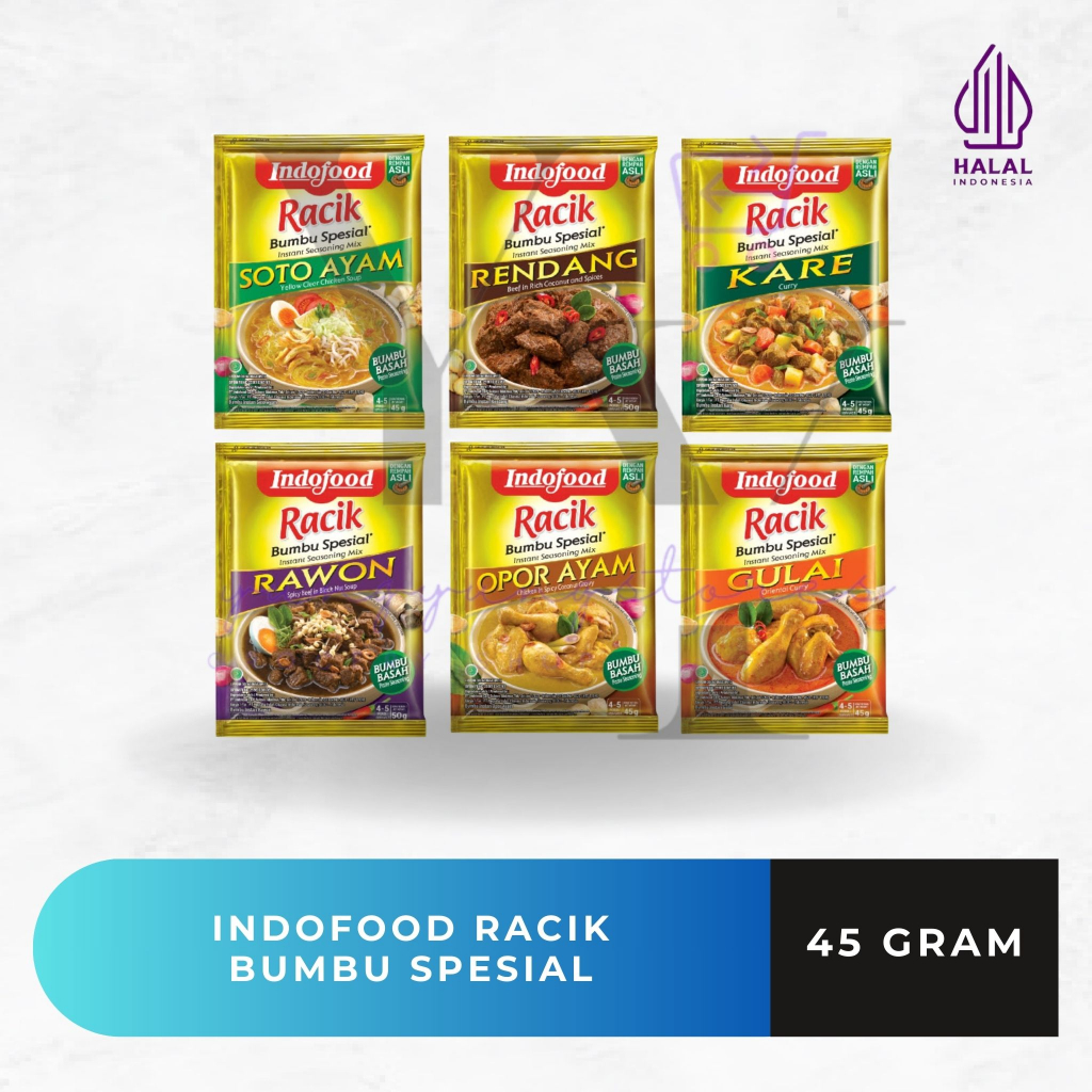 

Indofood Racik Bumbu Spesial Rendang / Soto Ayam / Gulai / Kare / Opor Ayam / Rawon 45 Gram