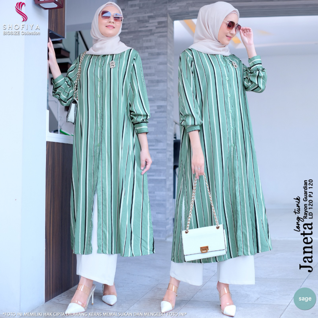 janeeta-sage long tunik jumbo rayon ld 120 atasan pakaian baju bju big size bigsize busui freindly b