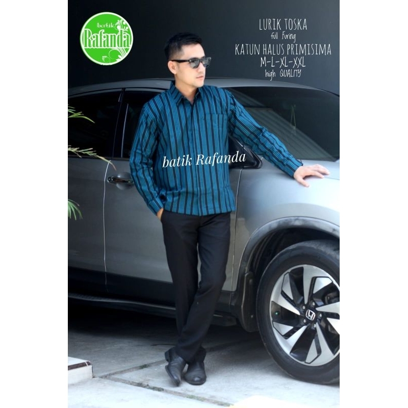 LURIK BIRU Kemeja batik pria lengan panjang Lurik biru lapis furing Batik lurik lengan pendek Lurik 