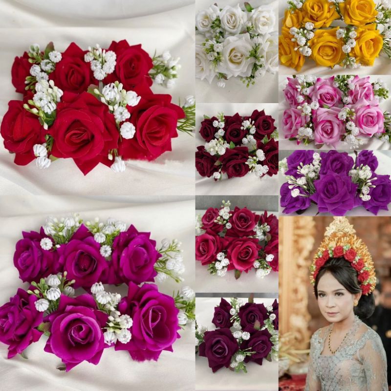 SEMANGGI BUNGA MAWAR BELUDRU ISI BABY BRATH,  Semanggi Sanggul Bali,  Karet Ulir,  Sanggul Polosan, 