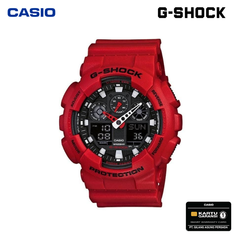 JAM TANGAN PRIA CASIO G-SHOCK GA-100B-4A ORIGINAL - GSHOCK GA100B MERAH JAM TANGAN G-SHOCK ORIGINAL