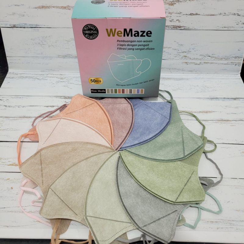 Masker Duckbill We Mask We maze Mix Warna 3 ply 3D Garis Disposable Face Mask Hitam Putih Isi 50 pcs