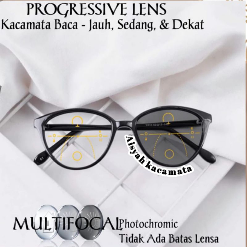 Kacamata Progresif Photochromic Antiradiasi Cat Eye Wanita | Kacamata Baca Plus Jalan | Frame Kacama