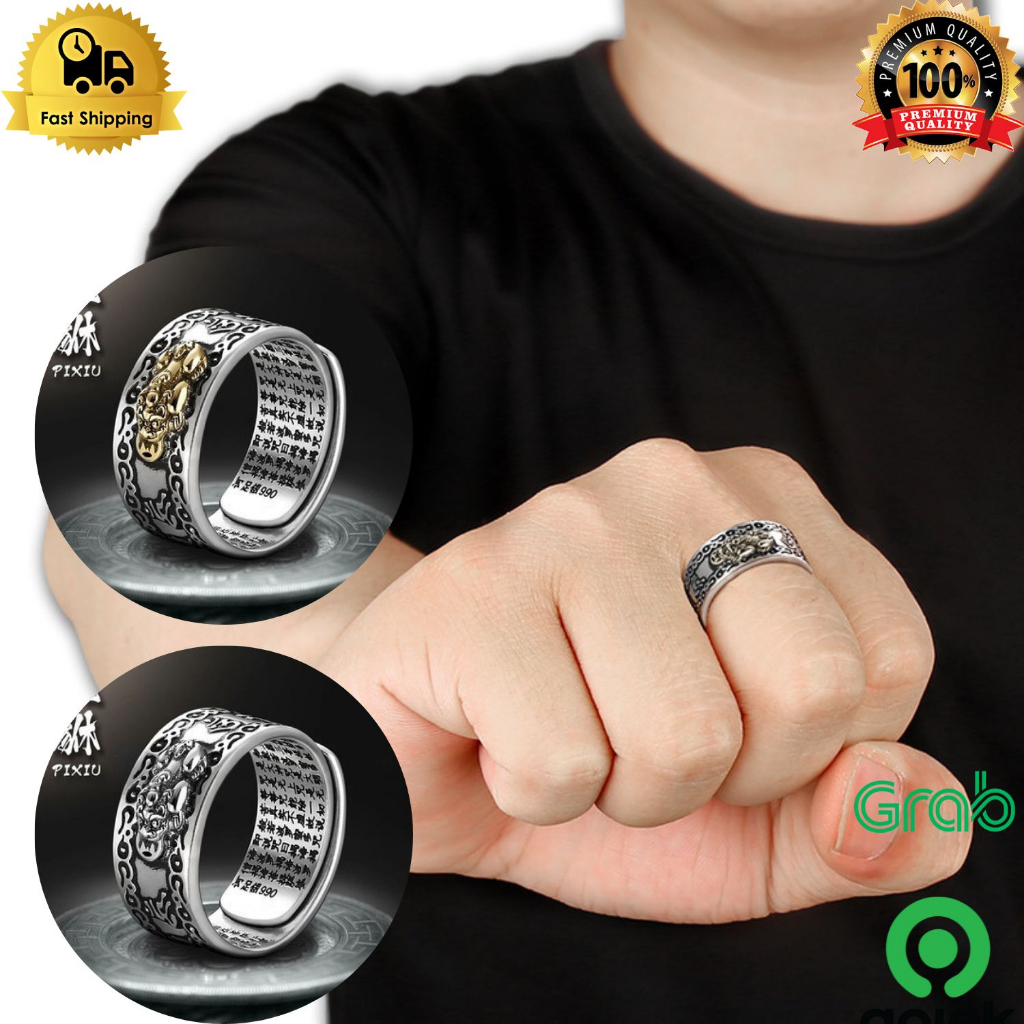 Cincin singa pixiu keberuntungan china silver gold adjustable ori ,/ cincin pria / cincin pixiu / ci
