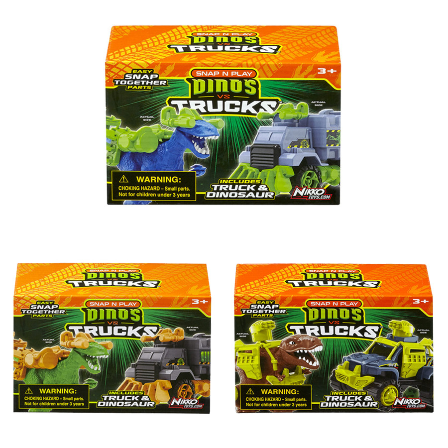 NIKKO Toys Snap n Play Dinos vs Trucks Mainan Dinosaurus Mobil