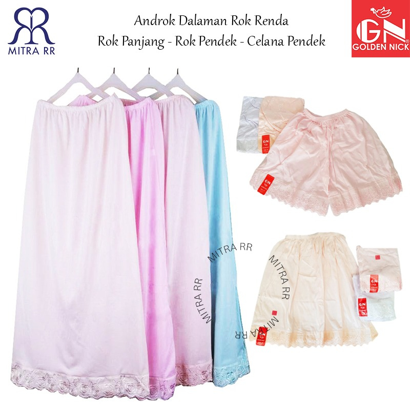 Golden Nick Dalaman Rok Dress Wanita | Androk Rok Panjang Pendek | Androk Celana Pendek Katun Renda 