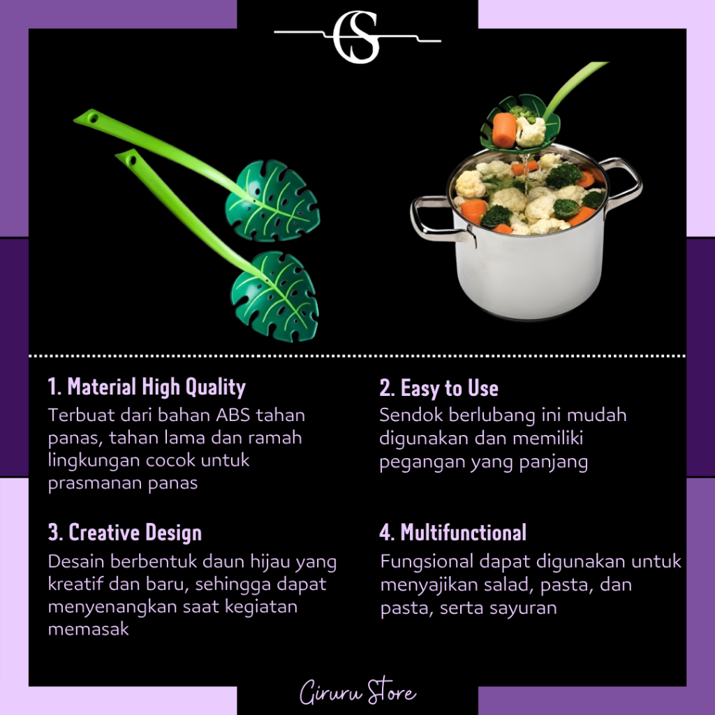 Sendok Saringan Bentuk Daun Hijau / Sendok Saringan Mie / Spaghetti Multifungsi Dengan Gagang Panjang / Sendok Mie Motif Daun