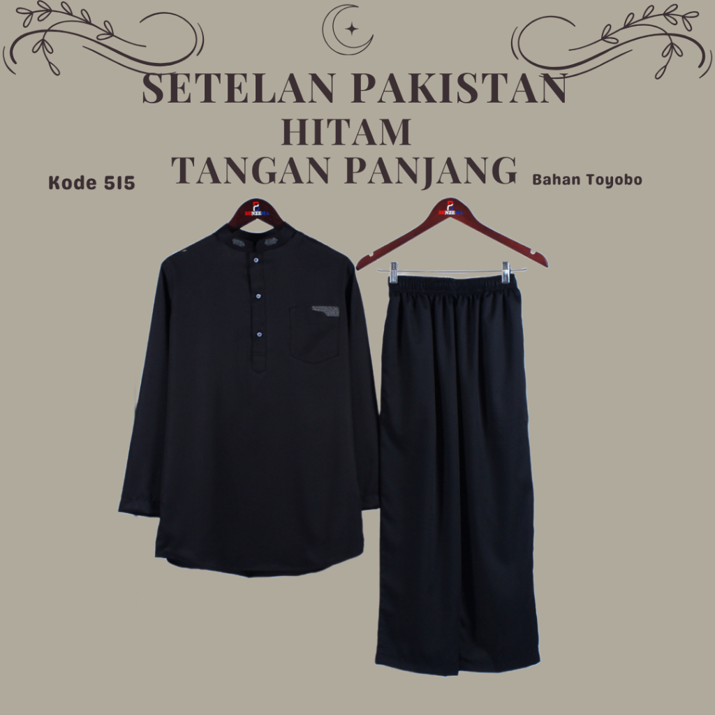 515 Setelan Koko Kurta Hitam / Koko Hitam Benzema / Baju Setelan Koko Pria / Baju Koko Pria Lengan P