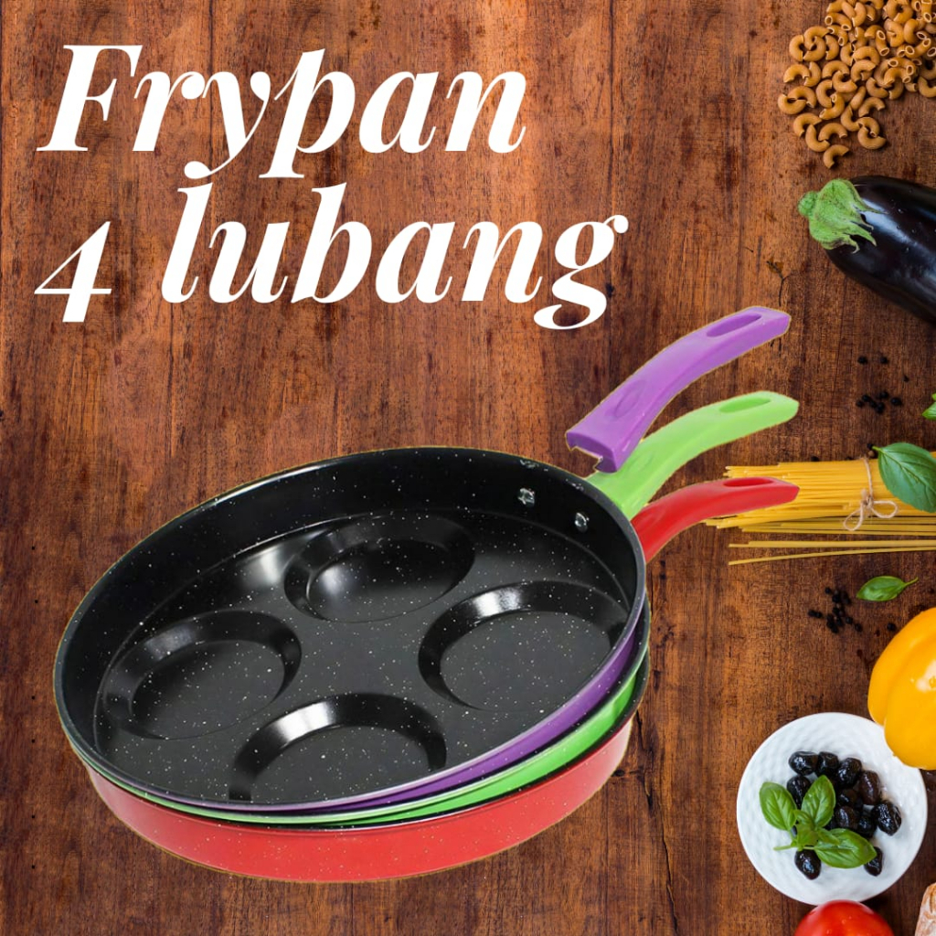 CETAKAN TEFLON 4 LUBANG / CETAKAN TELUR 4 LUBANG / TEFLON 4 LUBANG WARNA / FRYPAN 4 LUBANG MULTIFUNG
