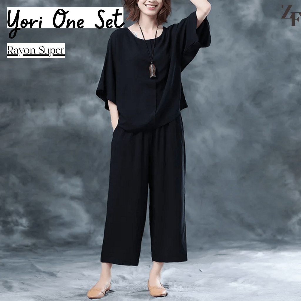 Yori Setelan Wanita Jumbo XXXL LD 150 Homie One Set Celana Polos Bahan Rayon Super Adem Premium Basi