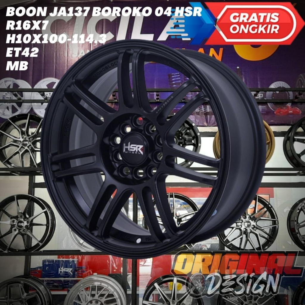 Velg Mobil Ring 16 HSR BOON BOROKO 04 R16 LEBAR 7 LOBANG 5 ET 42 BLACK