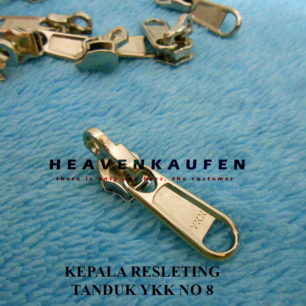 Kepala Resleting YKK coil no 8 tanduk lubang gembok nikel zipper head gigi nickle silver perak rit r