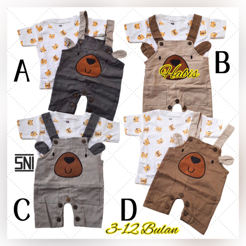 Setelan Overall Kaos Bear Bayi Laki-Laki