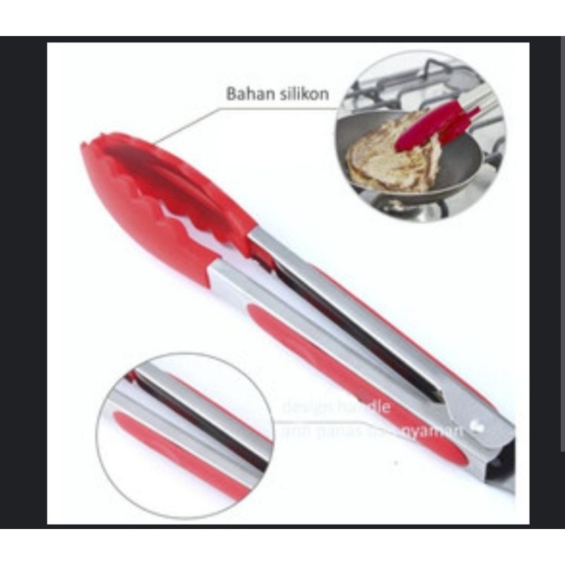Penjepit makanan Capitan Silikon Silicone Tongs Anti Lengket Capitan Gorengan Buah Mie Sayur Makanan-3