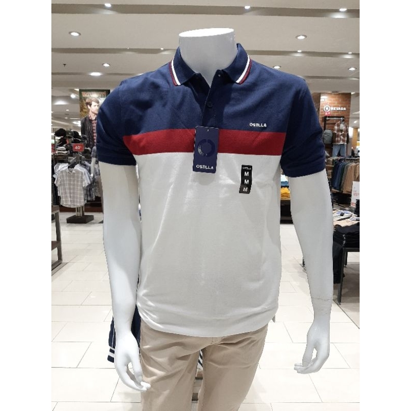 Osella Baju Kaos T-shirt Stripe White Navy Pria Dewasa Original