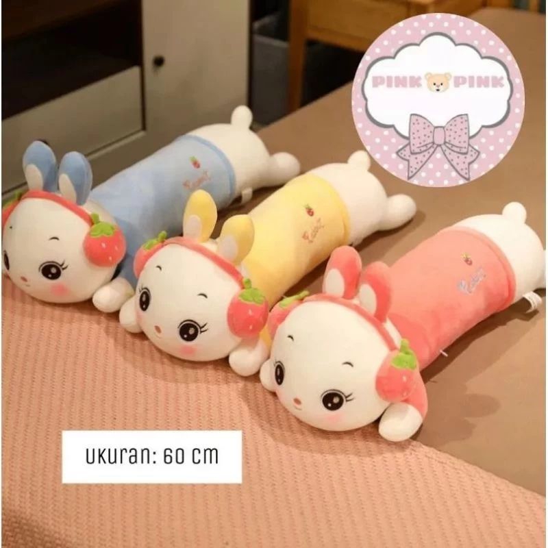 bantal guling rabbit bunny bando stawbery boneka guling kelinci