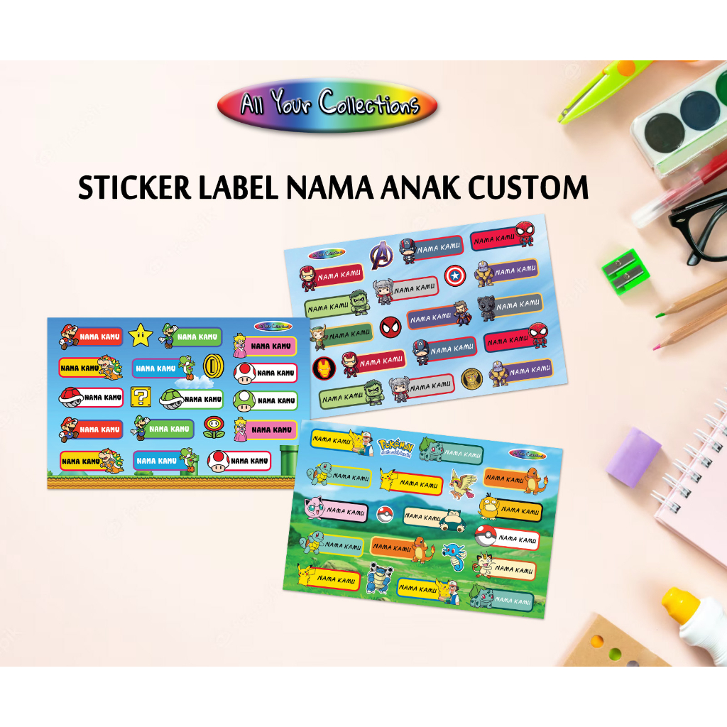 

Sticker Stiker Label Nama Anak Custom Cutting Murah Nama Karakter