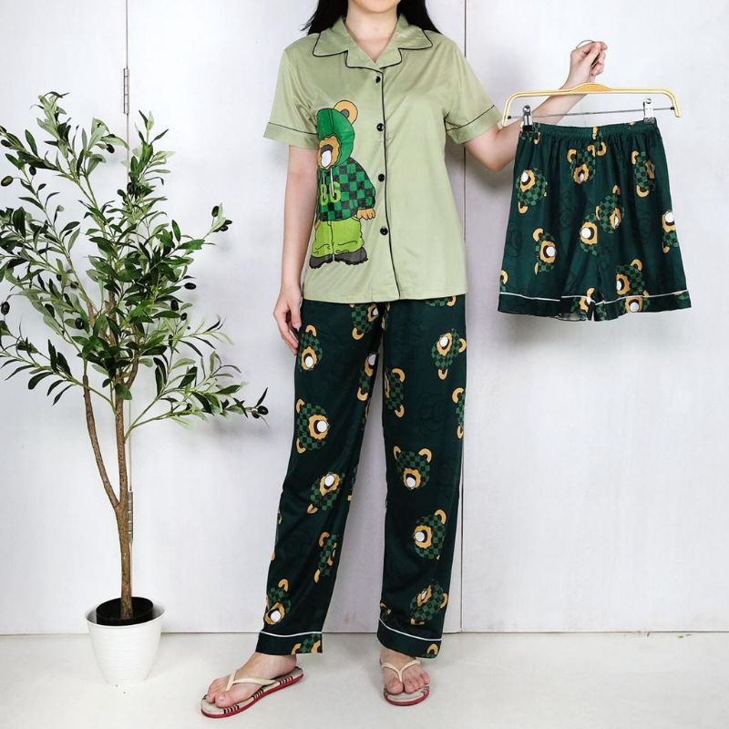 BAJU TIDUR PIYAMA 3 IN 1 IMPORT PREMIUM TANAH ABANG