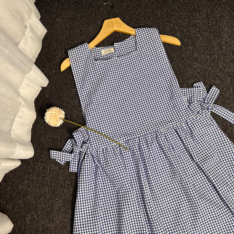 NUNA OVERALL DRESS | gamis kotak rompi korea long dress
