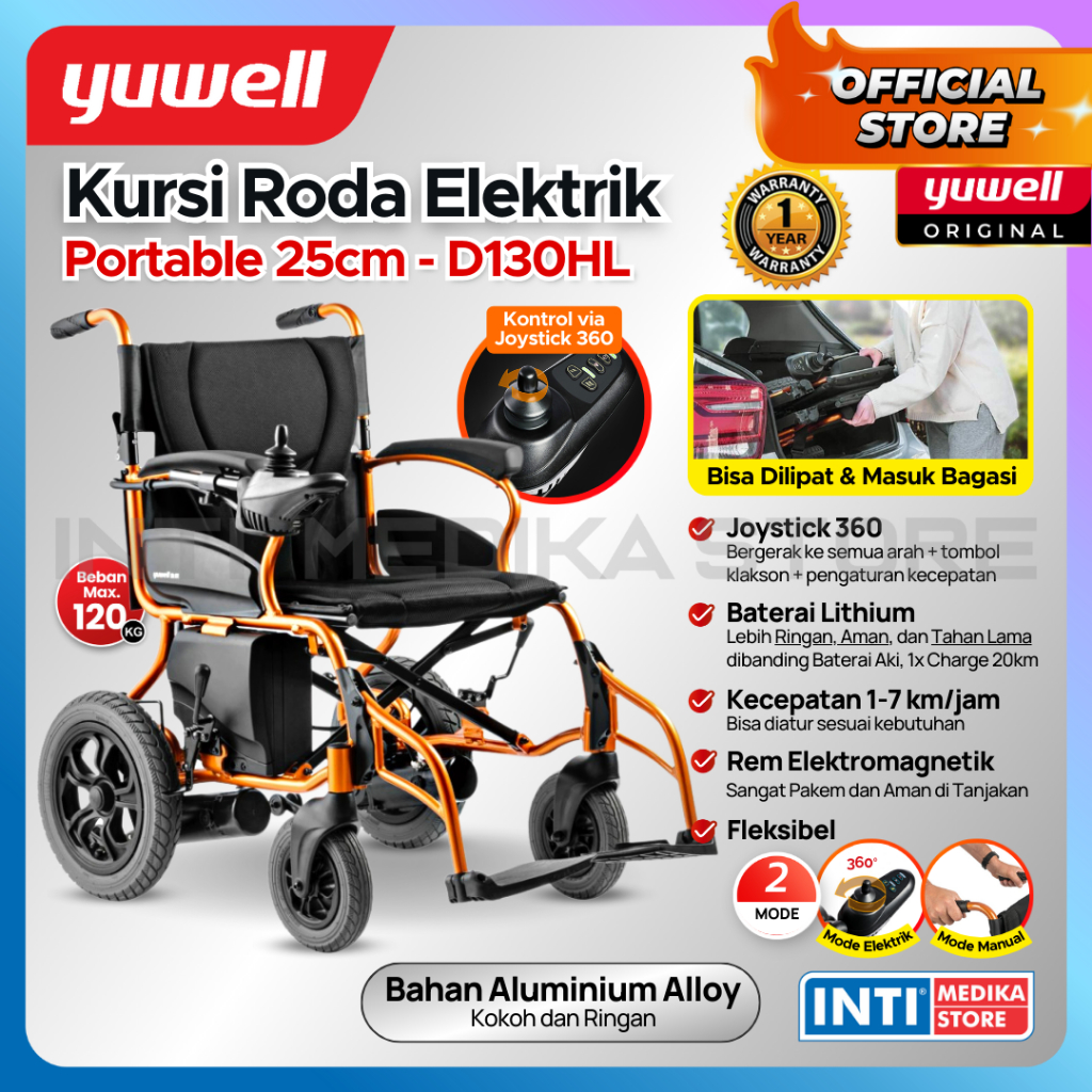 YUWELL - Kursi Roda LISTRIK Lipat D130HL Ban Kecil ELEKTRIK