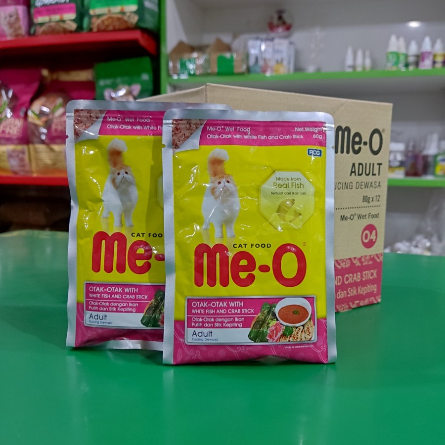 Meo pouch Otak Otak Adult Crab stick 80 gr - makanan kucing meo sachet