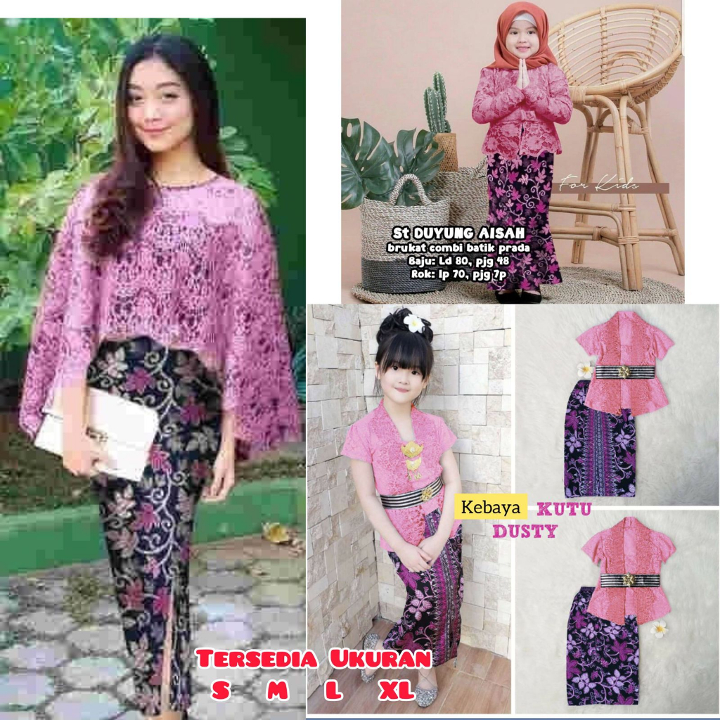 Kebaya Couple Ibu Anak Perempuan Set Kebaya Modern Kembaran Mama Bayi Balita Cewek Setelan Baju Adat