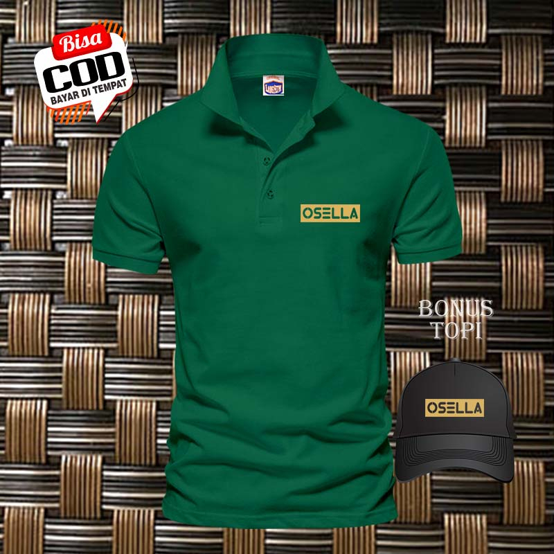POLO SHIRT PRIA baju kaos kerah / kaos berkerah Osella Blog Kiri Gold Bonus Topi / Kaos Polo Atasan 