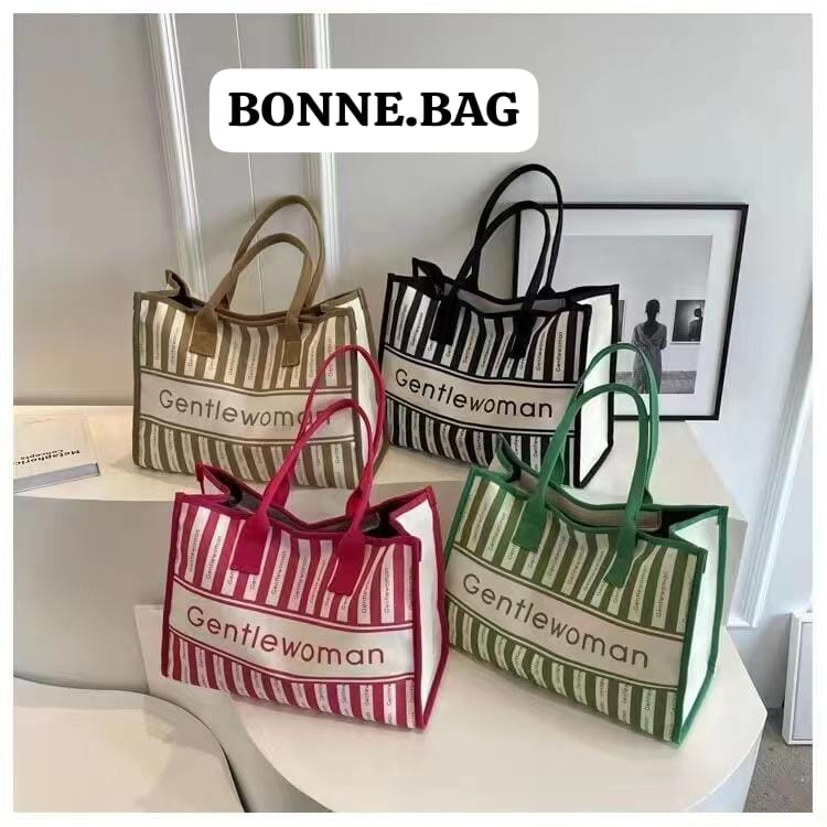 SQUARE STRIP 6077 GENTLE WOMEN Large Tote Bag Tas Laptop Wanita Besar Viral Canvas Trending Kerja Ja