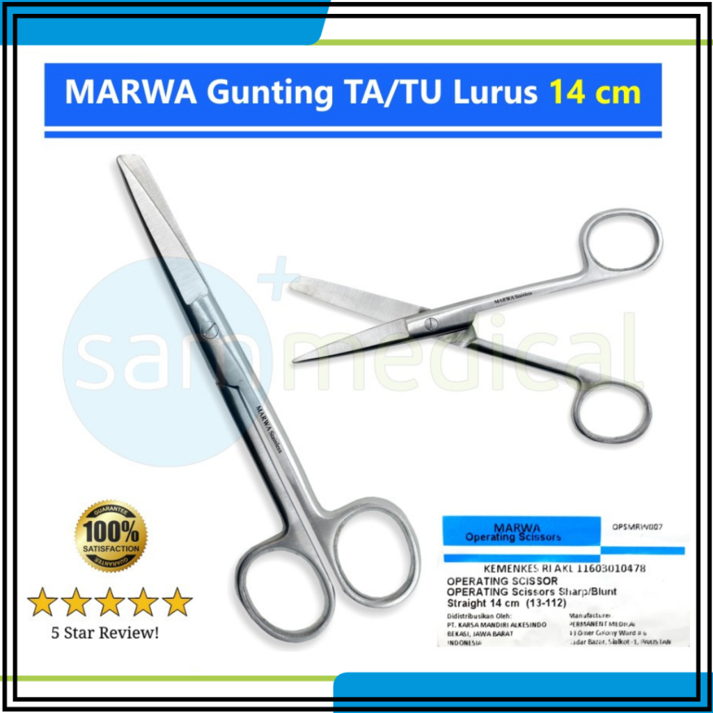 

MARWA Gunting TA/TU / Tajam Tumpul Lurus 14cm / Operating Scissor Straight Sharp - Blunt
