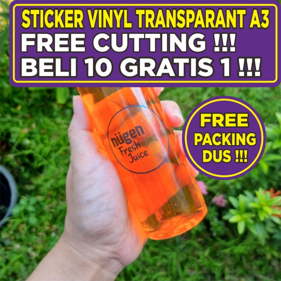 

Cetak Print Stiker Sticker Label Vinyl Transparan A3+ CUTTING Kiss Cut Die Cut LABEL STIKER MAKANAN MINUMAN CUSTOM