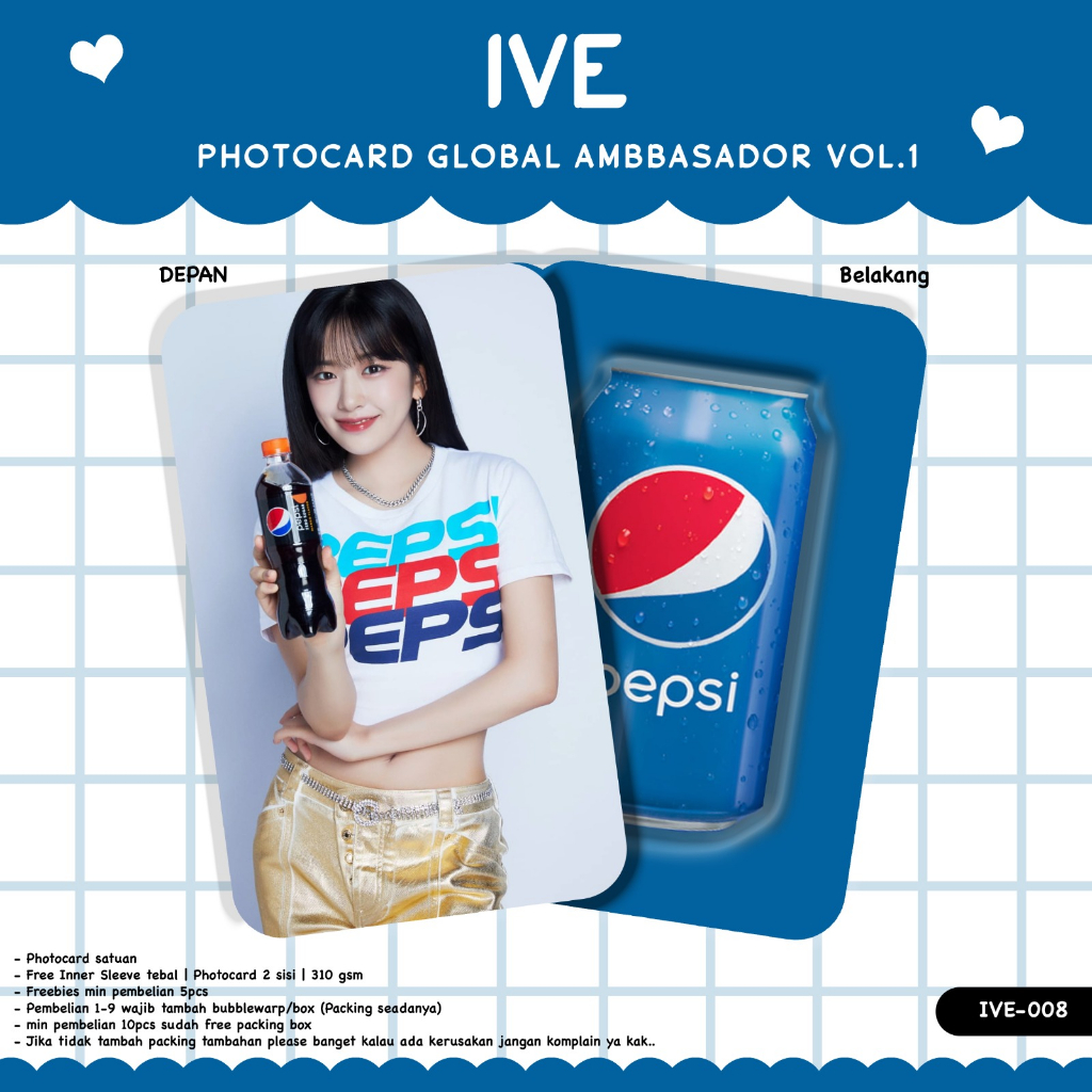 PHOTOCARD IVE GLOBAL AMBASSADOR PEPSI TERBARU GLOSSY