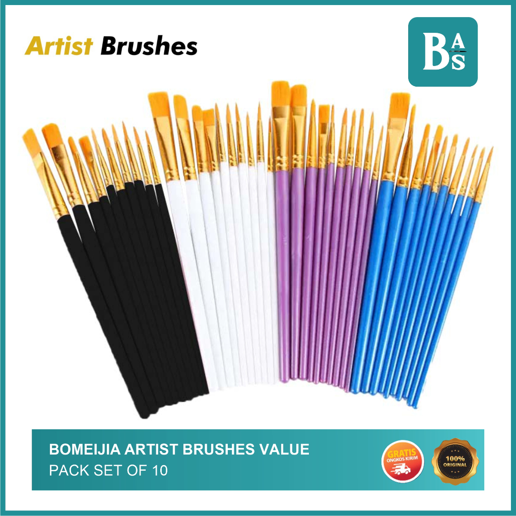 

Bomeijia Artist Brushes Value Pack Set of 10pcs / Kuas Cat Lukis Bomeijia Set 10 Round Flat Filbert