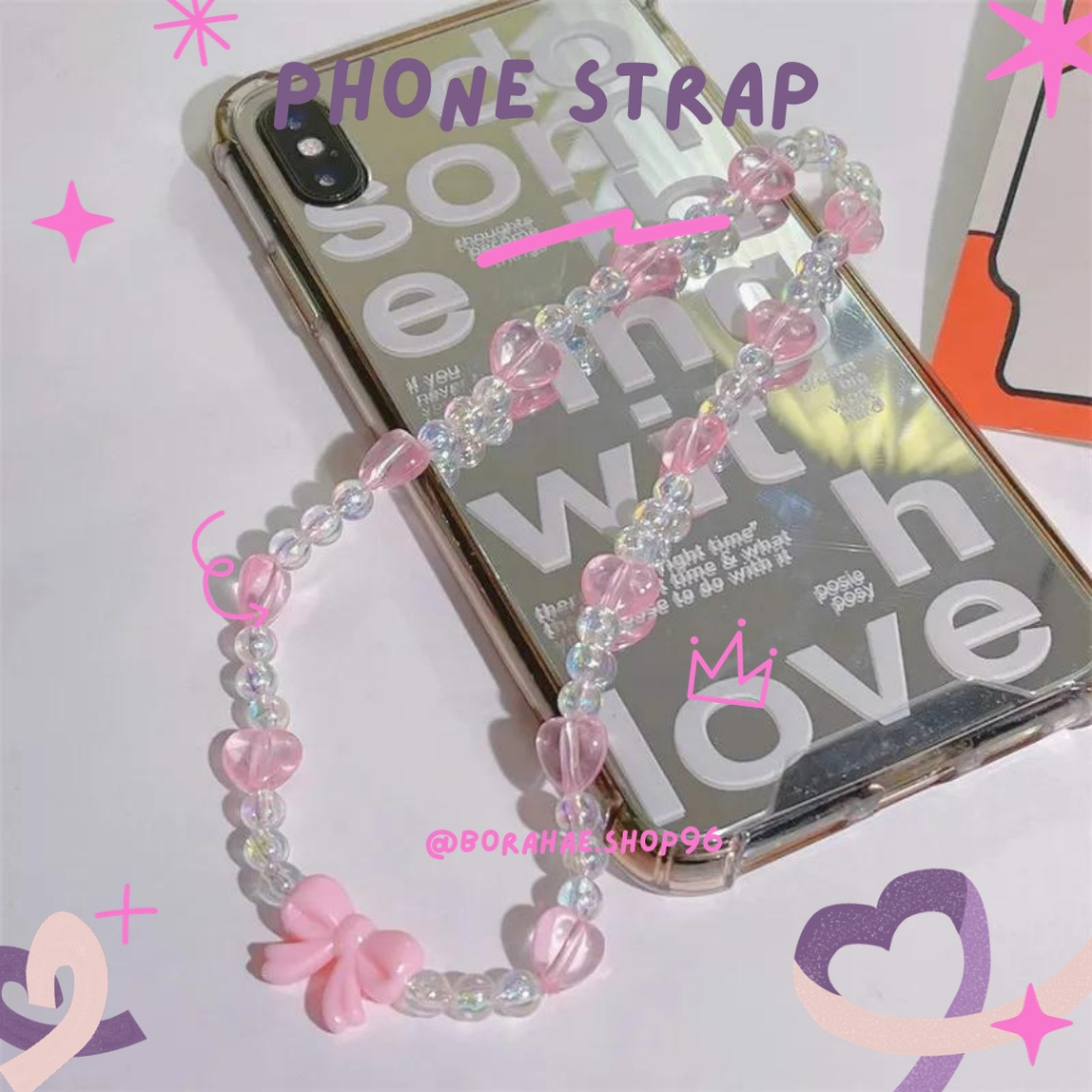 Elegant White Beaded Bow Knot Love Flower Mobile Phone Case Chain Anti-Lost Soft Pottery Lanyard Pearl Acrylic Bead Colorful Portable Wrist Strap Rope Pendant