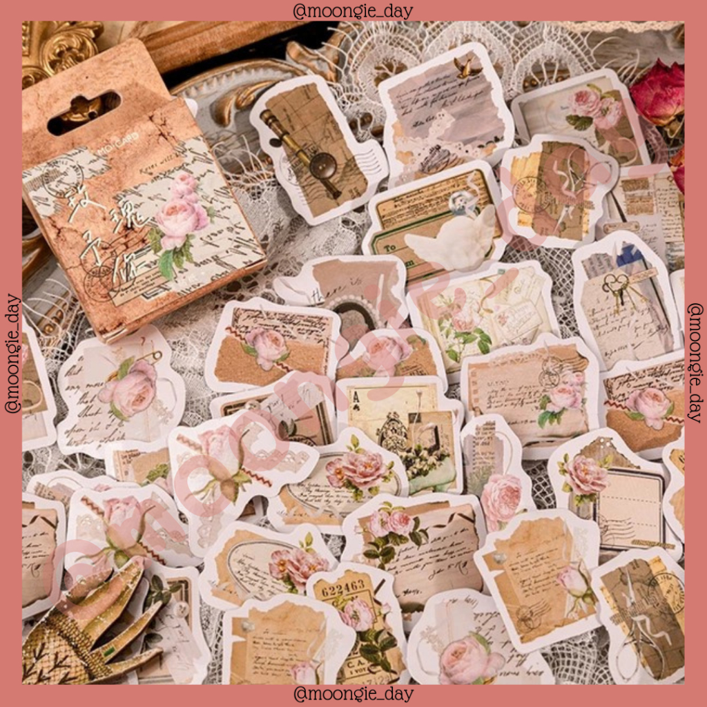 

45-46 PCS/BOX STIKER KERTAS TEMA VINTAGE ROSE LETTER SURAT JADUL MAWAR STICKERS BULLET JURNAL DIY DIARY LUCU MURAH
