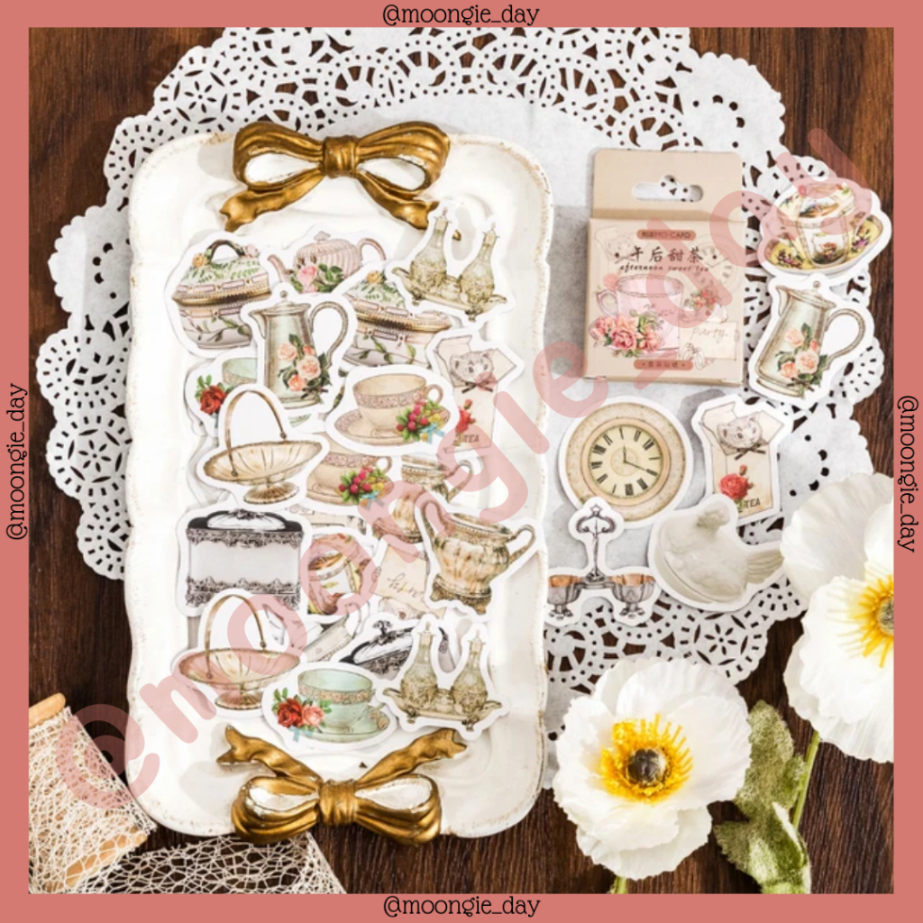

45-46 PCS/BOX STIKER KERTAS TEMA AFTERNOON TEA EUROPE RETRO VINTAGE TEH SORE EROPA JADUL BULLET JOURNAL PLANNER DIY DIARY LUCU MURAH