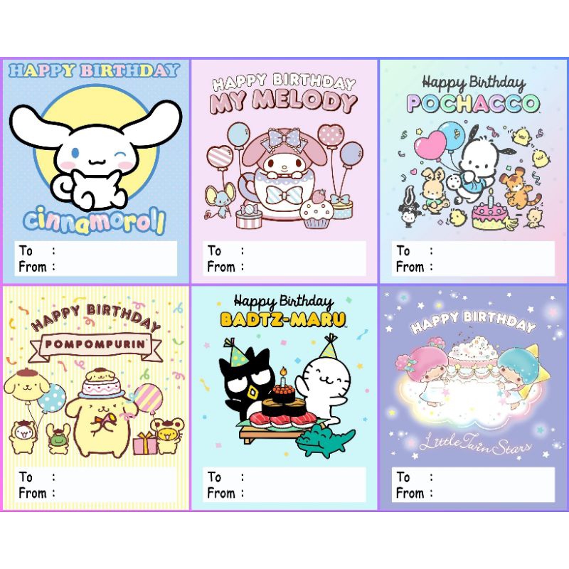 (isi 16 Lembar) Kartu Ucapan / Hangtags / Sticker Selamat Ulang Tahun Happy Birthday Lucu Sanrio Kur