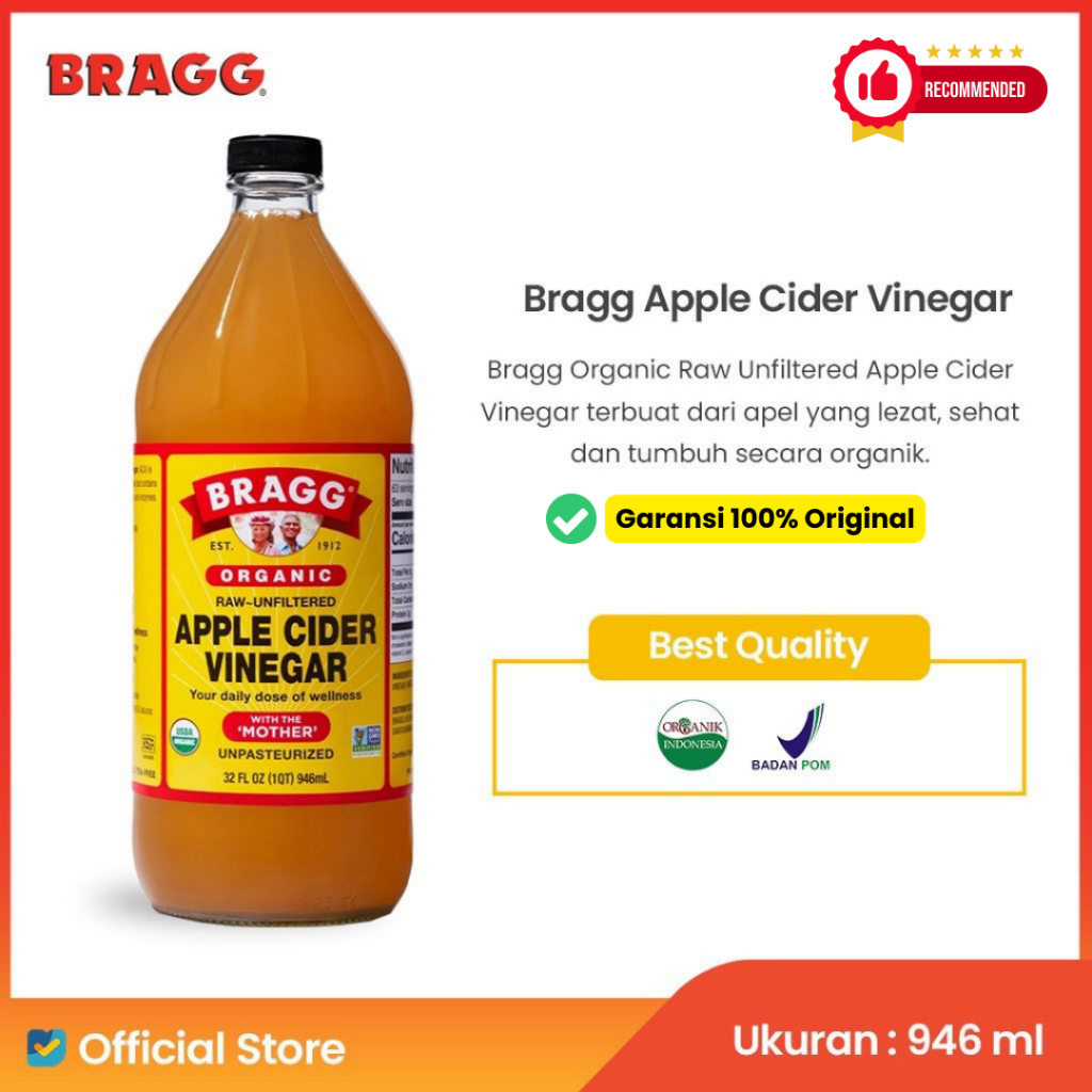 

Bragg apple cider vinegar with mother 946ML - cuka sari apel murni organik original untuk kesehatan diet & toner wajah - obat pelancar lancar bab dewasa , maag / mag , gerd , asam lambung herbal