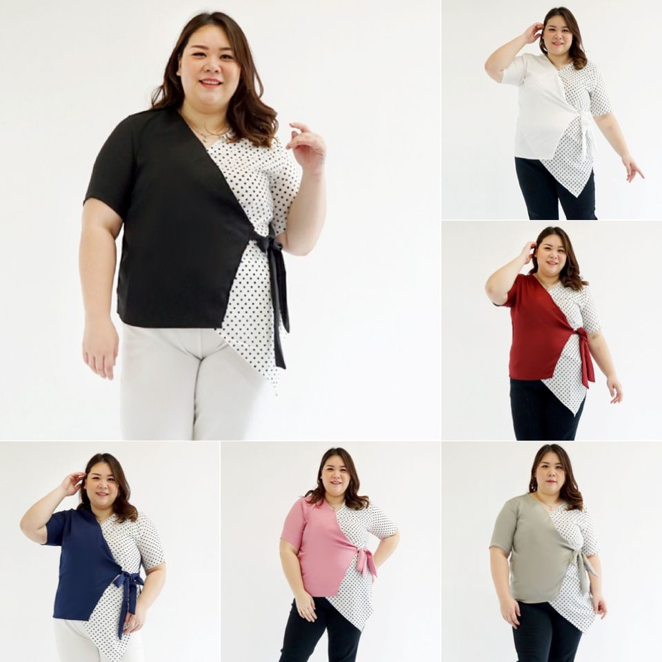 ATASAN BLOUSE WANITA JUMBO POLKADOT 040 BAJU KERJA KANTOR KASUAL GEMUK BIGSIZE BAJU HAMIL XXL XXXL L