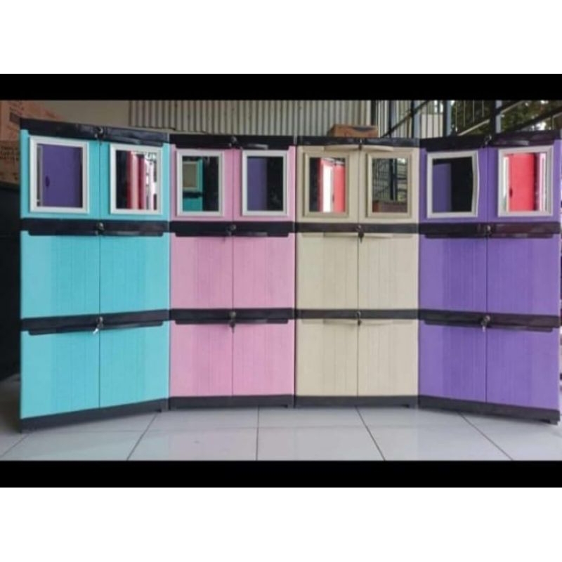 Lemari plastik Aqouse Mini susun 3 Cermin