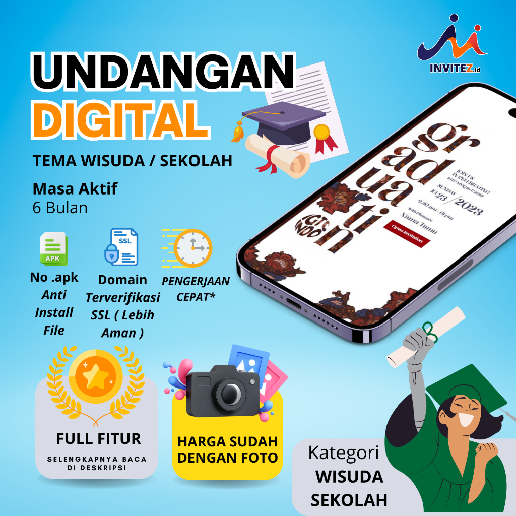 Undangan Digital Wisuda, Acara Sekolah [ SUDAH SAMA FOTO ] Undangan Kekinian, Banyak Tema