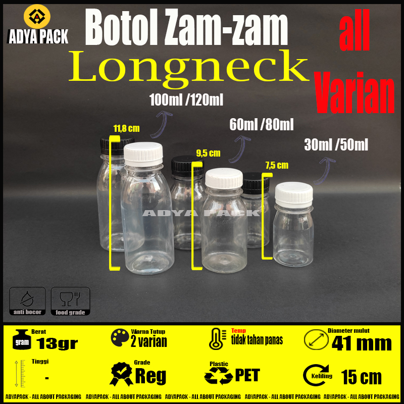 Botol Plastik Zam Zam 50ml 60ml 80ml 100ml 120ml - Botol Jelly Polos Botol Pet ECER