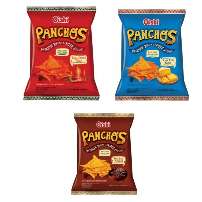 

Oishi PANCHOS Tortilla jagung pedas/sapi panggang/keju/cabe pedas 145 gram