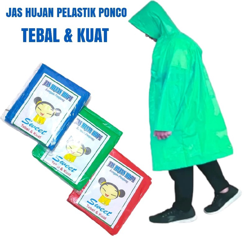 SweTTTT!!Lengan panjang ponco/jas hujan plastik HDPE Murah dan tebal