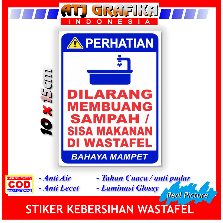 Stiker label wastafel dilarang buang sampah sticker anti mamper makanan sisa kebersihan dapur