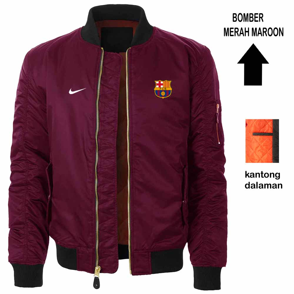 Bisa Custom Jaket Bomber Pria Barcelona/Jaket Parasut Pria /Jaket Pria Keren/Jaket Cowok /Jaket Pria