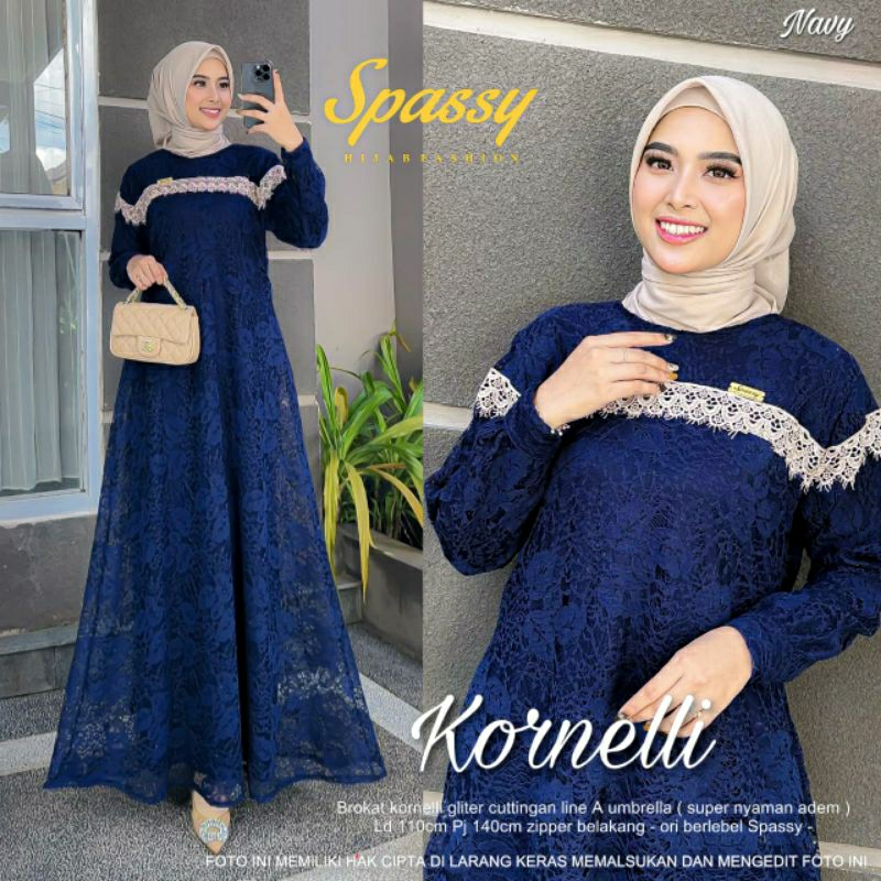 SPASSY kornelli dress brukat bigsize ld 110 resleting belakang gamis pesta ori Spassy