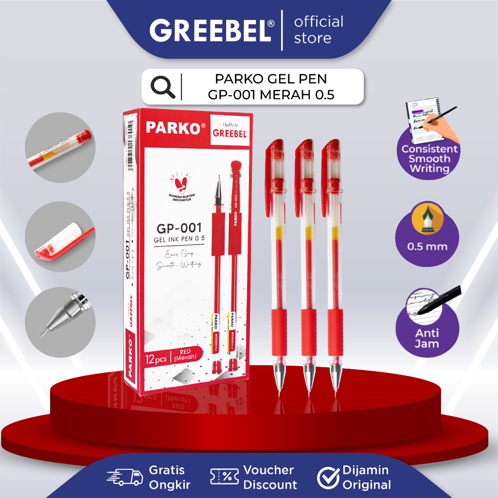 

PARKO GEL PEN GP-001 RED 0.5 Perkotak (12pcs) /Pen/Pulpen/Bolpoint/ Gel Pen Meran GP-001 Perkotak Isi 12Pcs