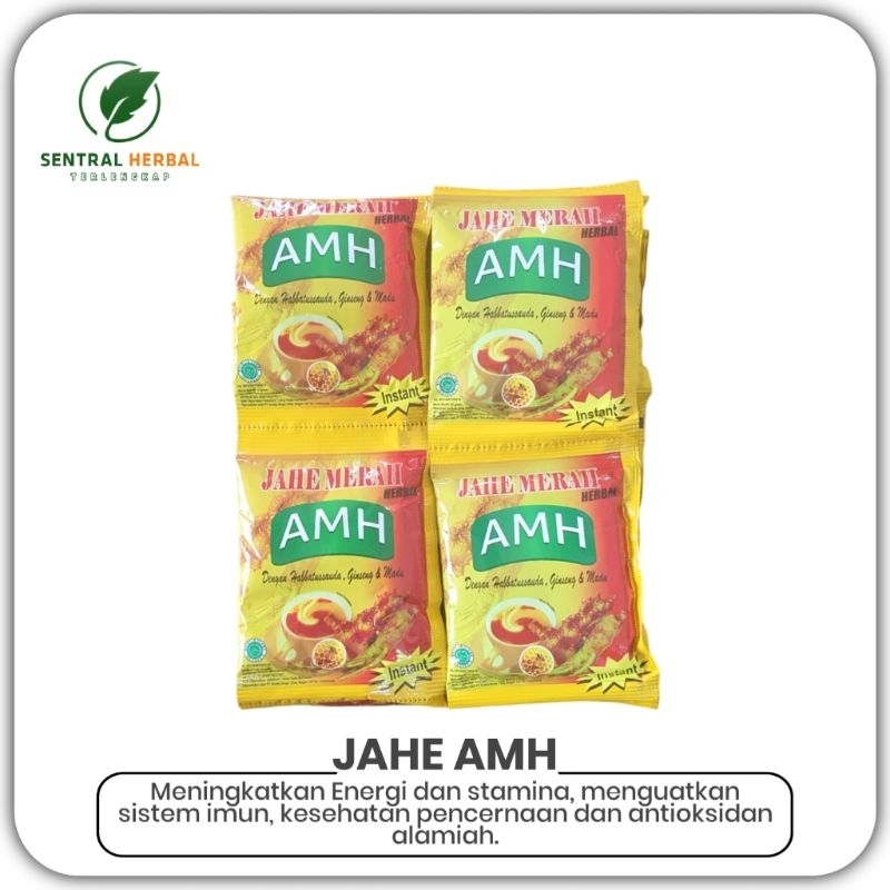 

Jahe Merah Herbal AMH - Dengan Habbatussuada Ginseng Dan Madu Isi 10 Sachet