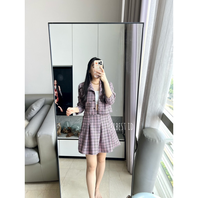 HERBEST 7897 SETELAN ROK WANITA KOREAN STYLE HYERIN SET FORMAL BLAZER MINI SKIRT TWEED TEBAL IMPORT 