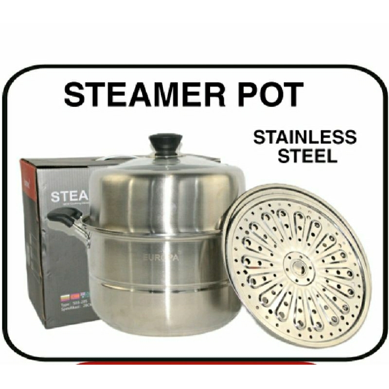 EUROPA STEAMER POT STAINLESS 32CM | PENGUKUS STAINLESS SERBAGUNA 32 CM TUTUP KACA